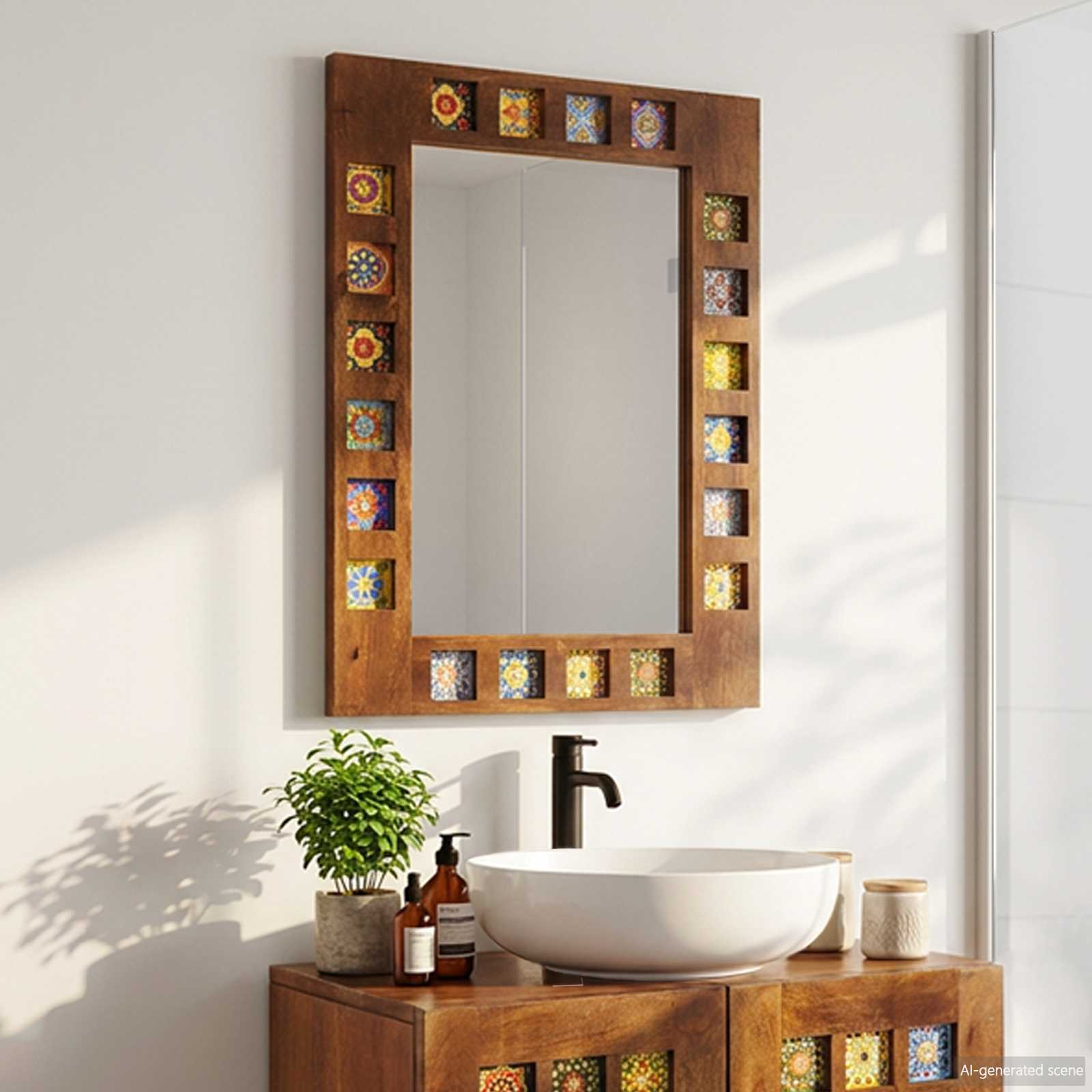vidaXL Badkamer Spiegel Walnotenhout 50 x 70 x 3 cm Massief Mango Hout