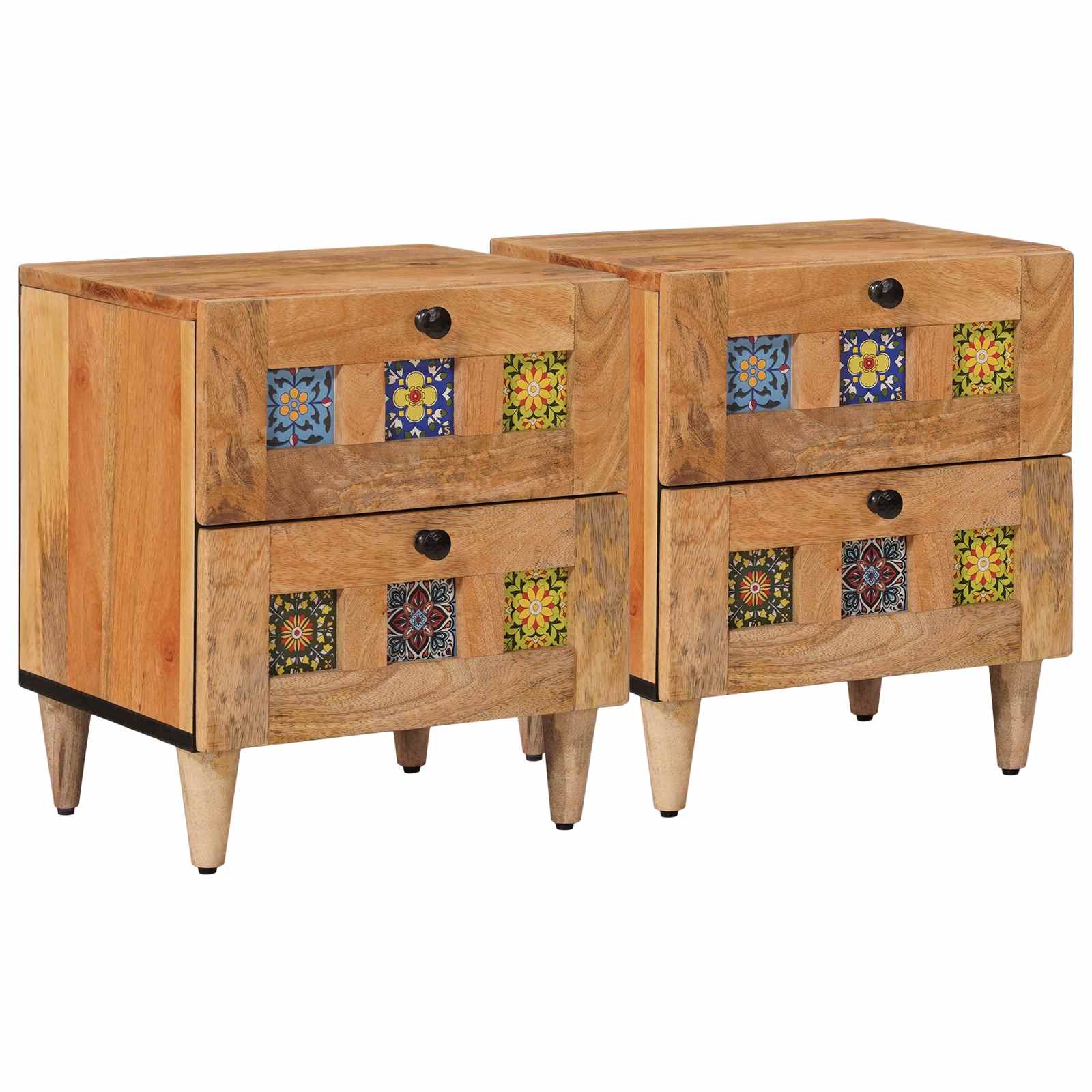 vidaXL Nachtkastje 2 pcs Bruin 40 x 33,5 x 46 cm Massief Mango Hout