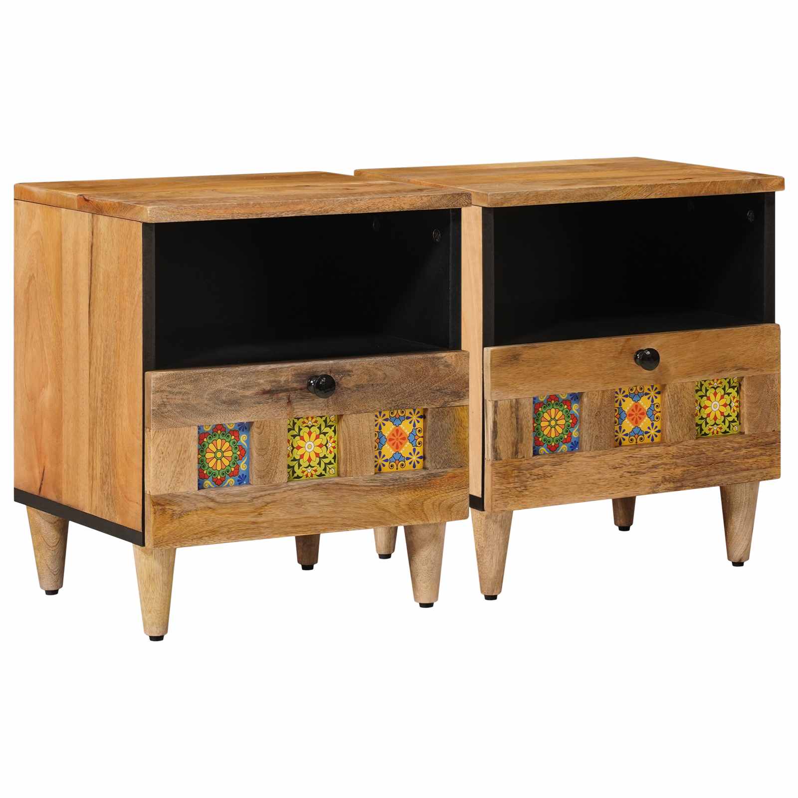 vidaXL Nachtkastje 2 pcs Bruin 40 x 33 x 46 cm Massief Mango Hout