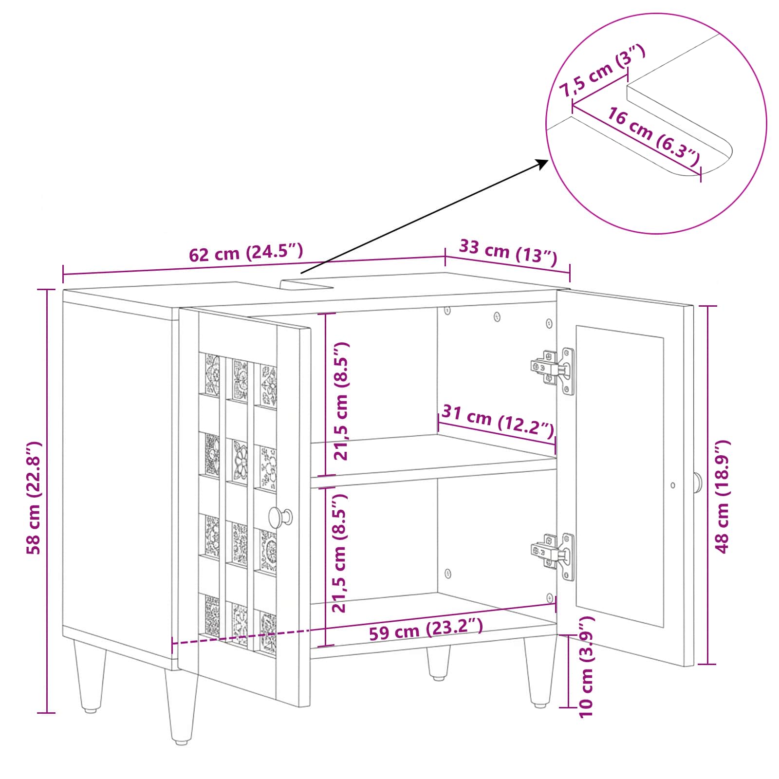 vidaXL Badkamer wastafelkast met opslag Walnotenhout 62 x 33 x 58 cm