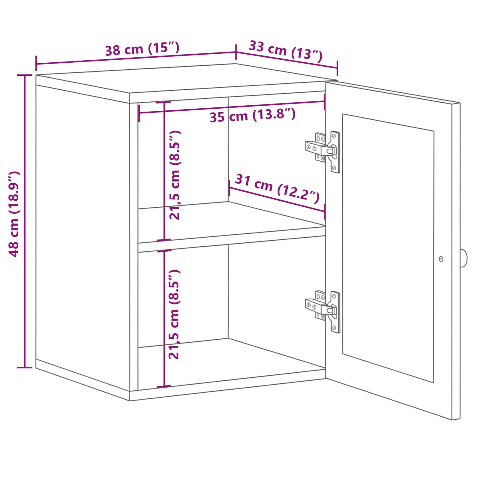 vidaXL Badkamer Hangkast met opslag Walnotenhout 38 x 33,5 x 48 cm