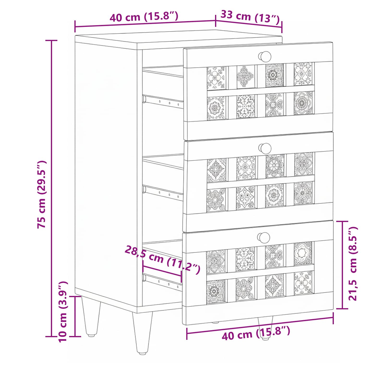 vidaXL Dressoir Walnotenhout 40 x 33,5 x 75 cm Massief Mango Hout