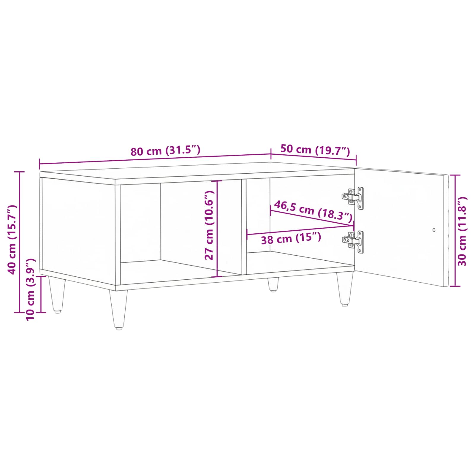 vidaXL Salontafel Wit 80 x 50 x 40 cm Massief Mango Hout