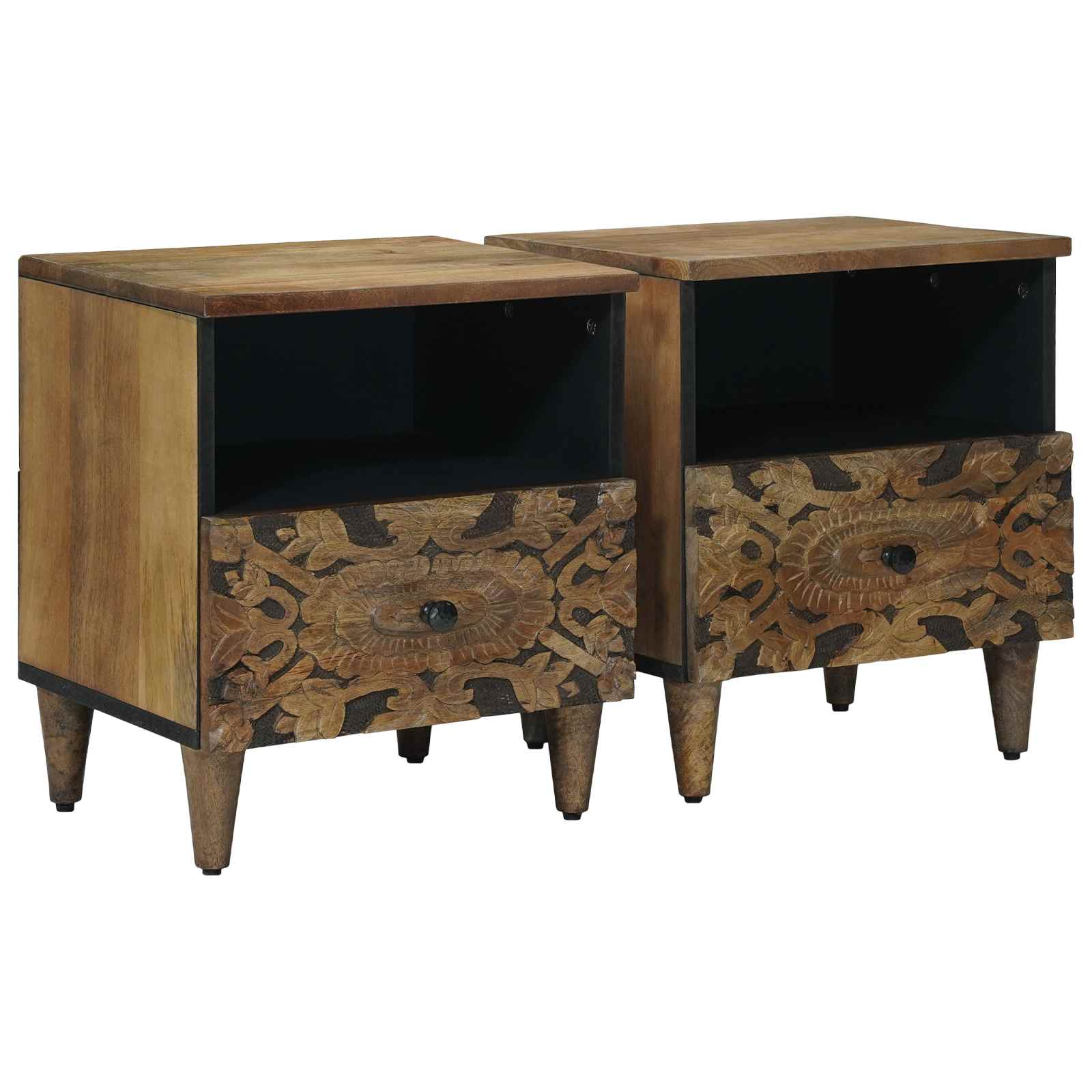 vidaXL Bed kast met lade Wit 40 x 33 x 46 cm Massief Mango Hout
