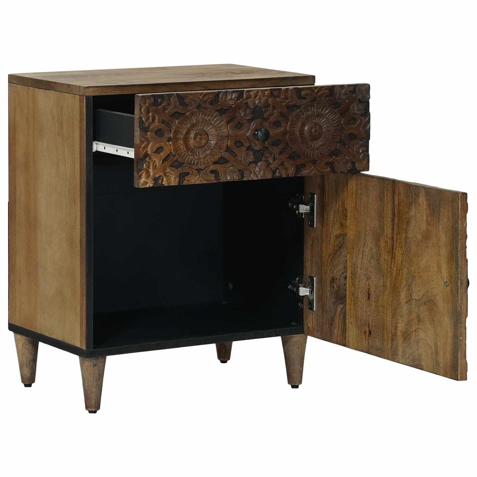 vidaXL Bed kast met lade Wit 50 x 33 x 60 cm Massief Mango Hout