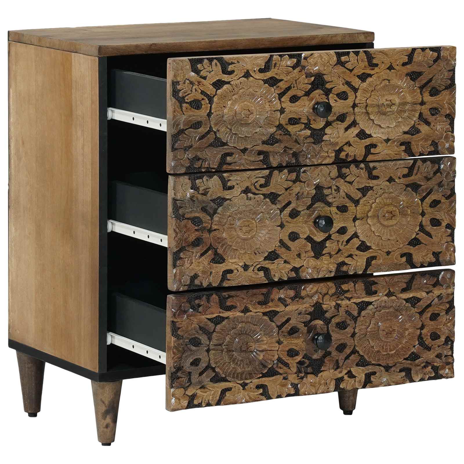 vidaXL Bed kast met lade Wit 50 x 33 x 60 cm Massief Mango Hout