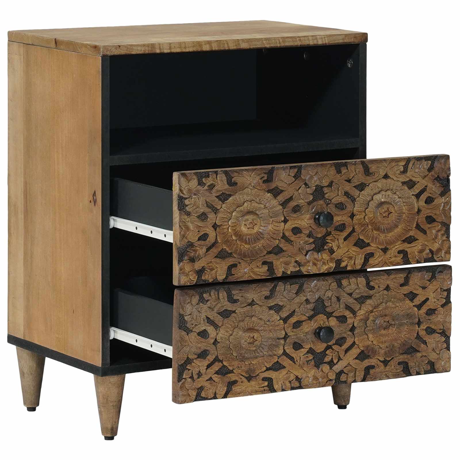 vidaXL Bed kast met lade Wit 50 x 33 x 60 cm Massief Mango Hout