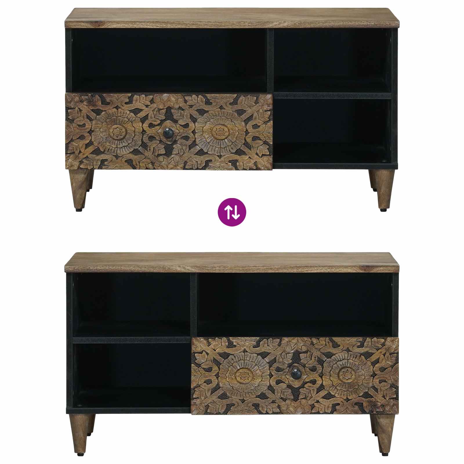 vidaXL TV-kast met lade Wit 80 x 33,5 x 46 cm Massief Mango Hout