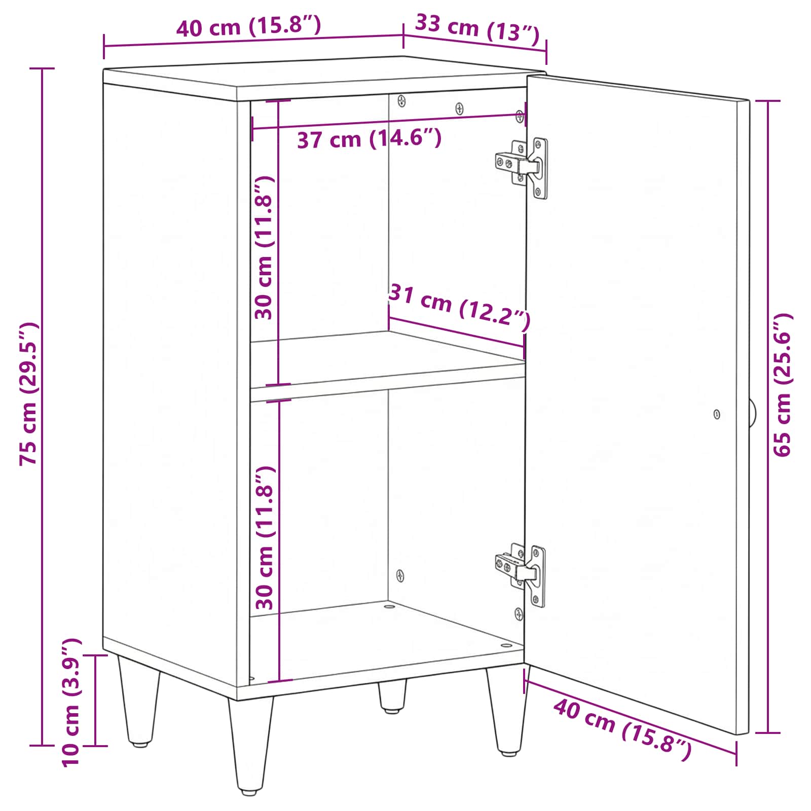 vidaXL Dressoir met opslag Wit 40 x 33,5 x 75 cm Massief Mango Hout