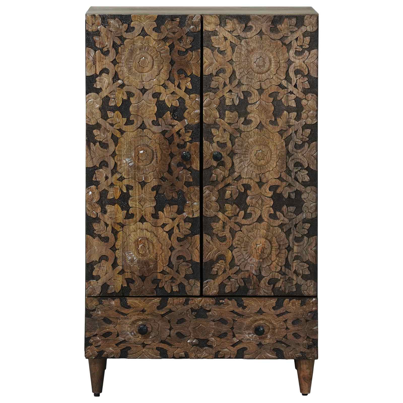 vidaXL Hoge Kast met lade Wit 60 x 33,5 x 100 cm Massief Mango Hout