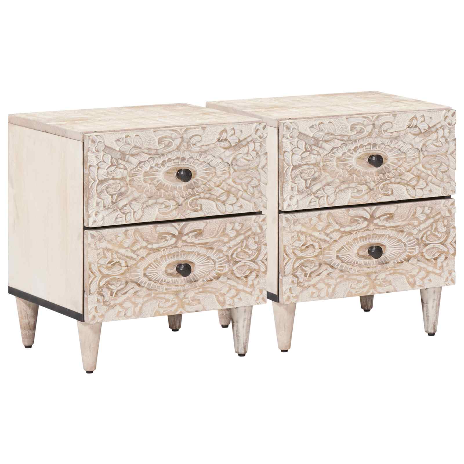 vidaXL Nachtkastje met lade Wit 40 x 33,5 x 46 cm Massief Mango Hout