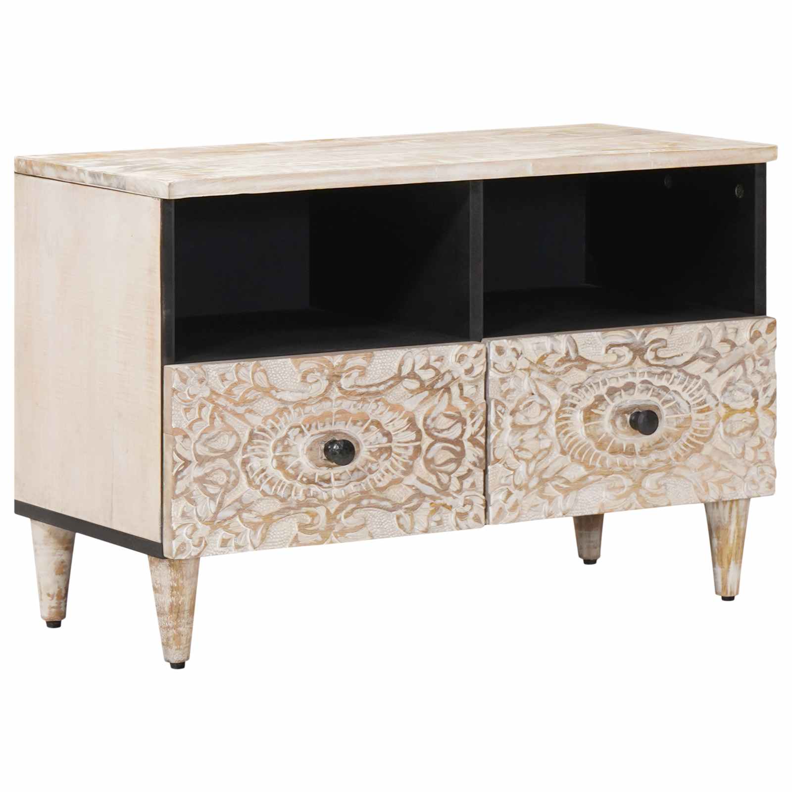 vidaXL TV-kast met opslag Wit 70 x 33,5 x 46 cm Massief Mango Hout