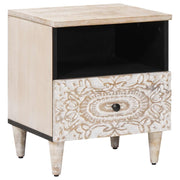 vidaXL Bed kast met lade Wit 40 x 33 x 46 cm Massief Mango Hout