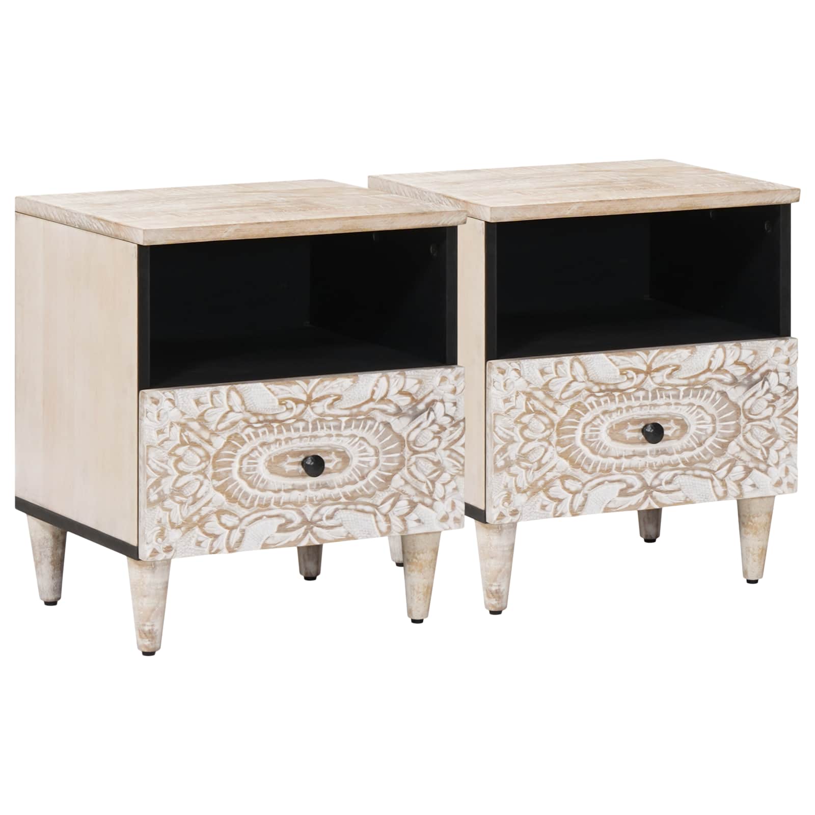 vidaXL Bed kast met lade Wit 40 x 33 x 46 cm Massief Mango Hout
