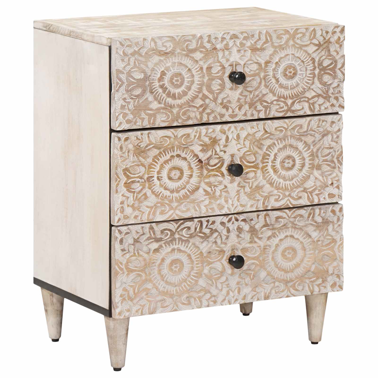 vidaXL Bed kast met lade Wit 50 x 33 x 60 cm Massief Mango Hout