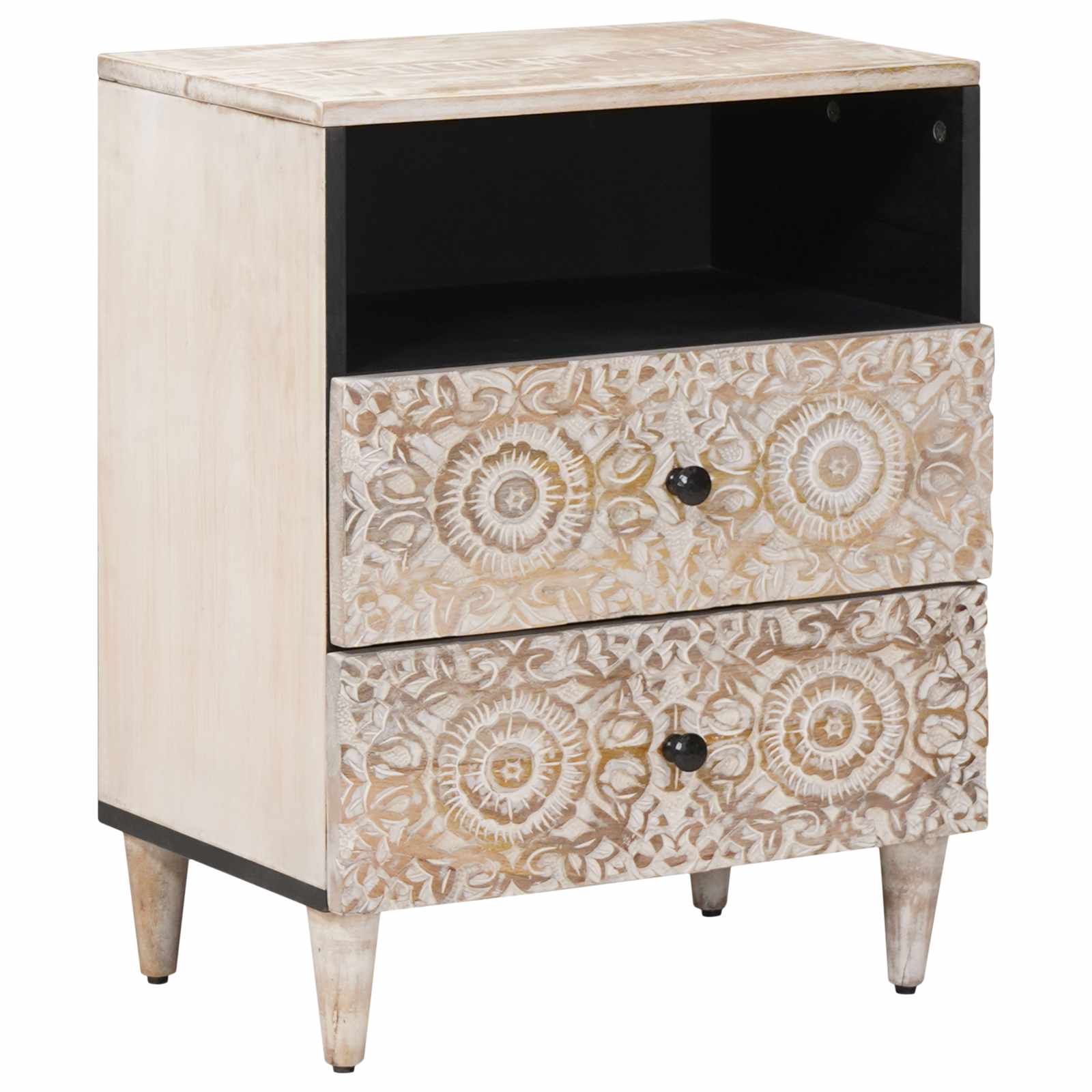 vidaXL Bed kast met lade Wit 50 x 33 x 60 cm Massief Mango Hout