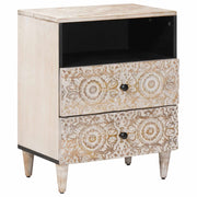 vidaXL Bed kast met lade Wit 50 x 33 x 60 cm Massief Mango Hout
