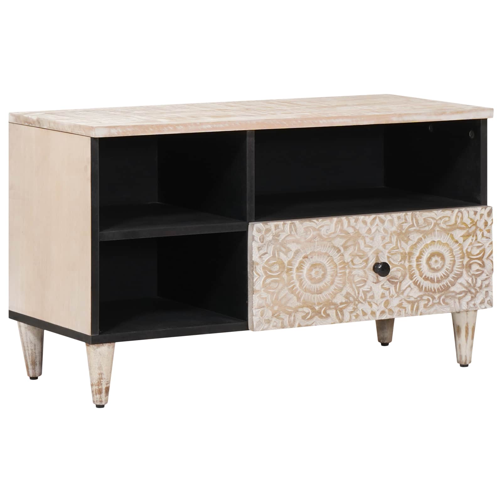vidaXL TV-kast met lade Wit 80 x 33,5 x 46 cm Massief Mango Hout