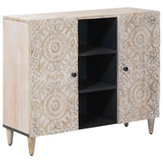 vidaXL Dressoir met plank Wit 90 x 33,5 x 75 cm Massief Mango Hout
