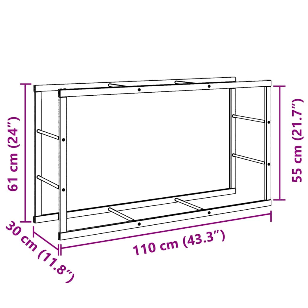 vidaXL Haardhoutrek 110x30x116 cm staal zwart - Aashly