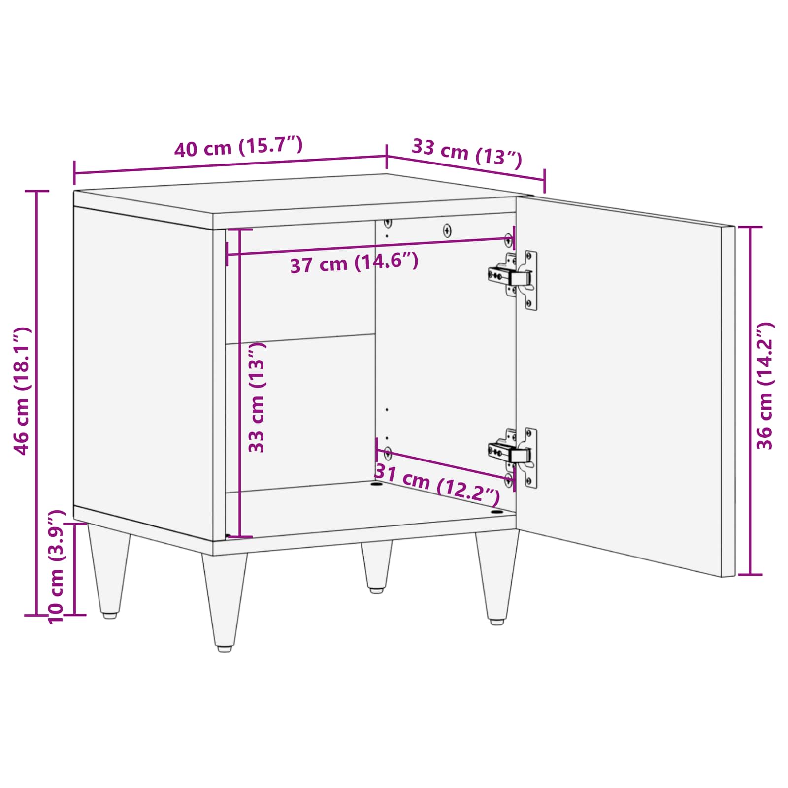 vidaXL Nachtkastje met Deur 2 pcs Zwart 40 x 33 x 46 cm