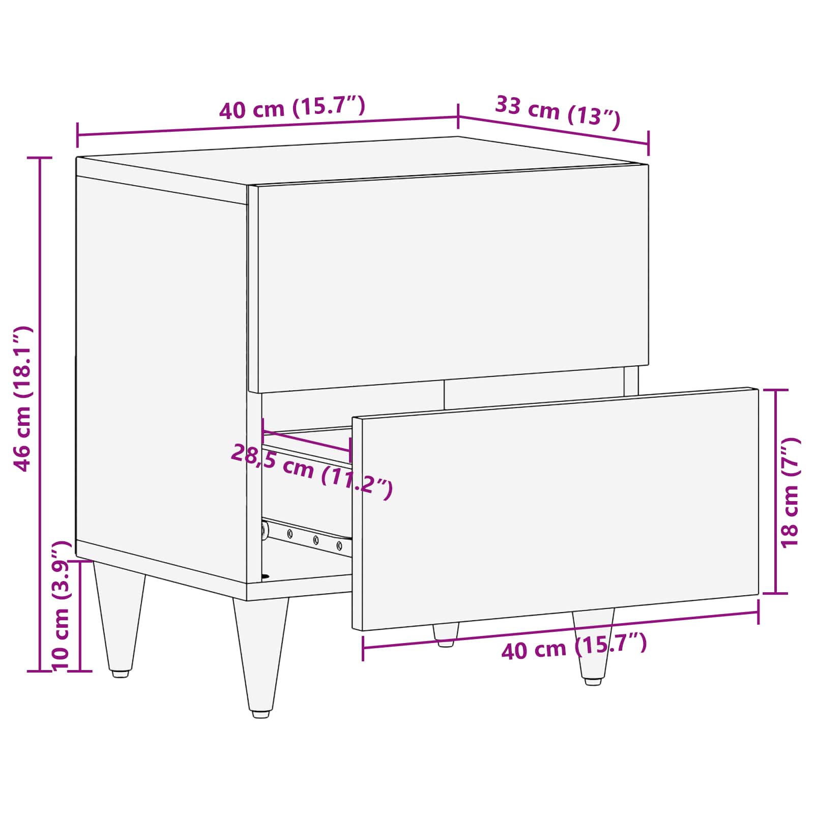 vidaXL Nachtkastje 2 pcs Bruin 40 x 33,5 x 46 cm Massief Mango Hout