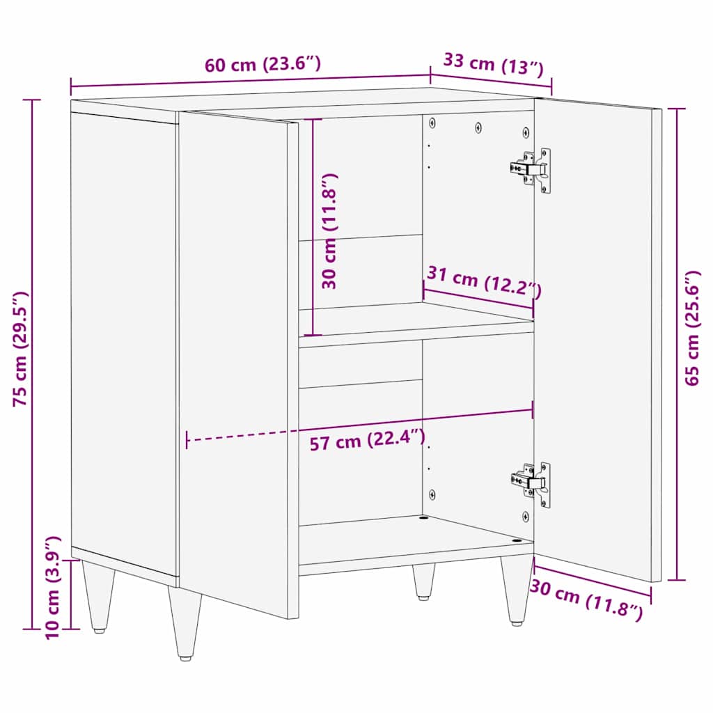 vidaXL Dressoir 60x33x75 cm Massief Mango Hout