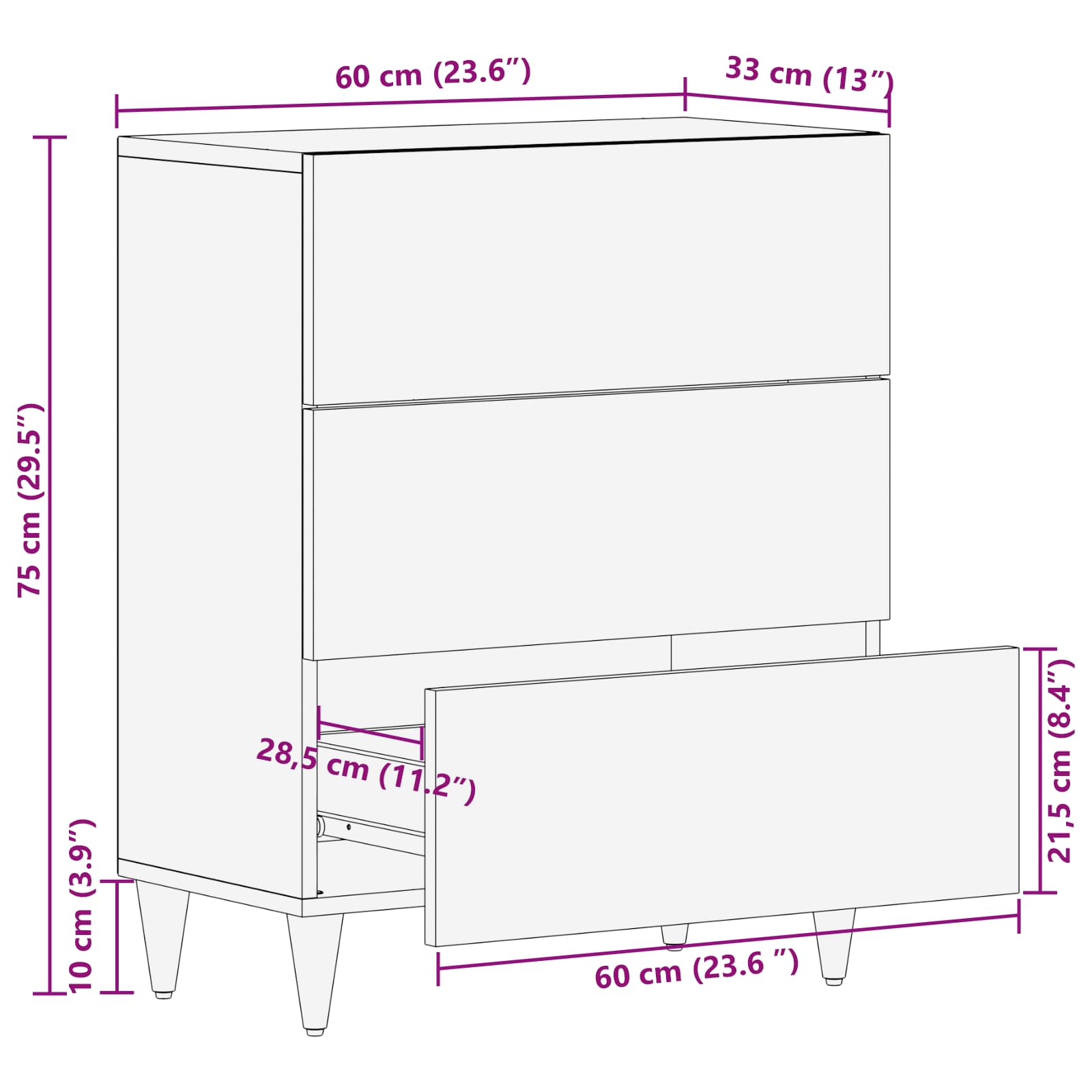 vidaXL Dressoir 60x33x75 cm Massief Mango Hout