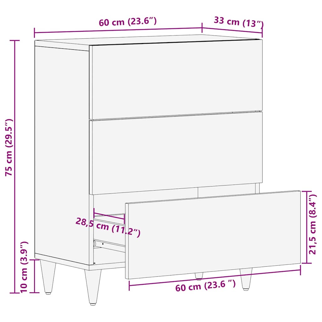 vidaXL Dressoir 60x33x75 cm Massief Mango Hout