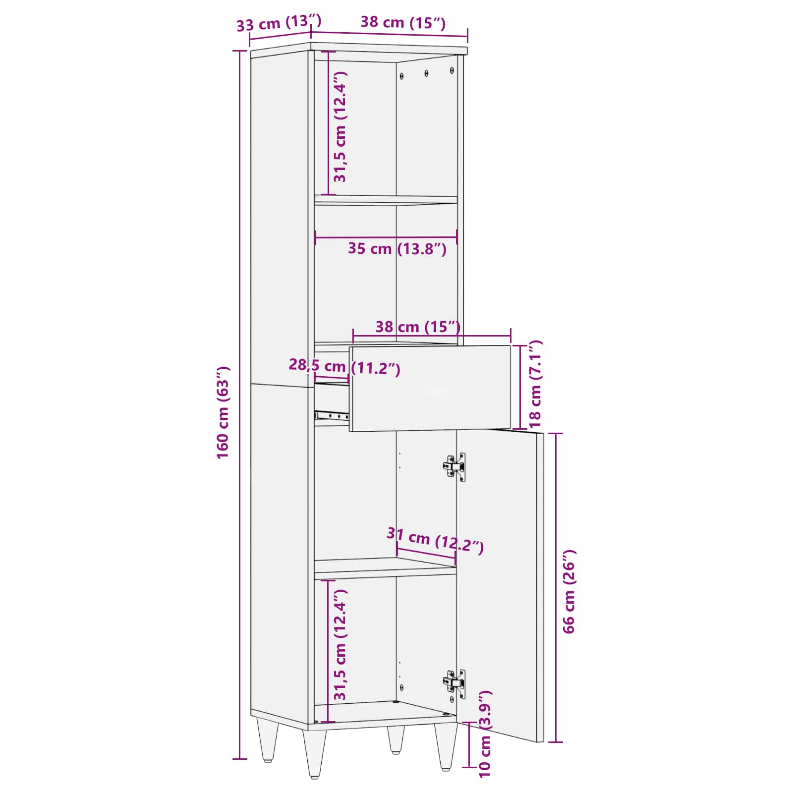 vidaXL Dressoir 38x33x160 cm Massief Mango Hout