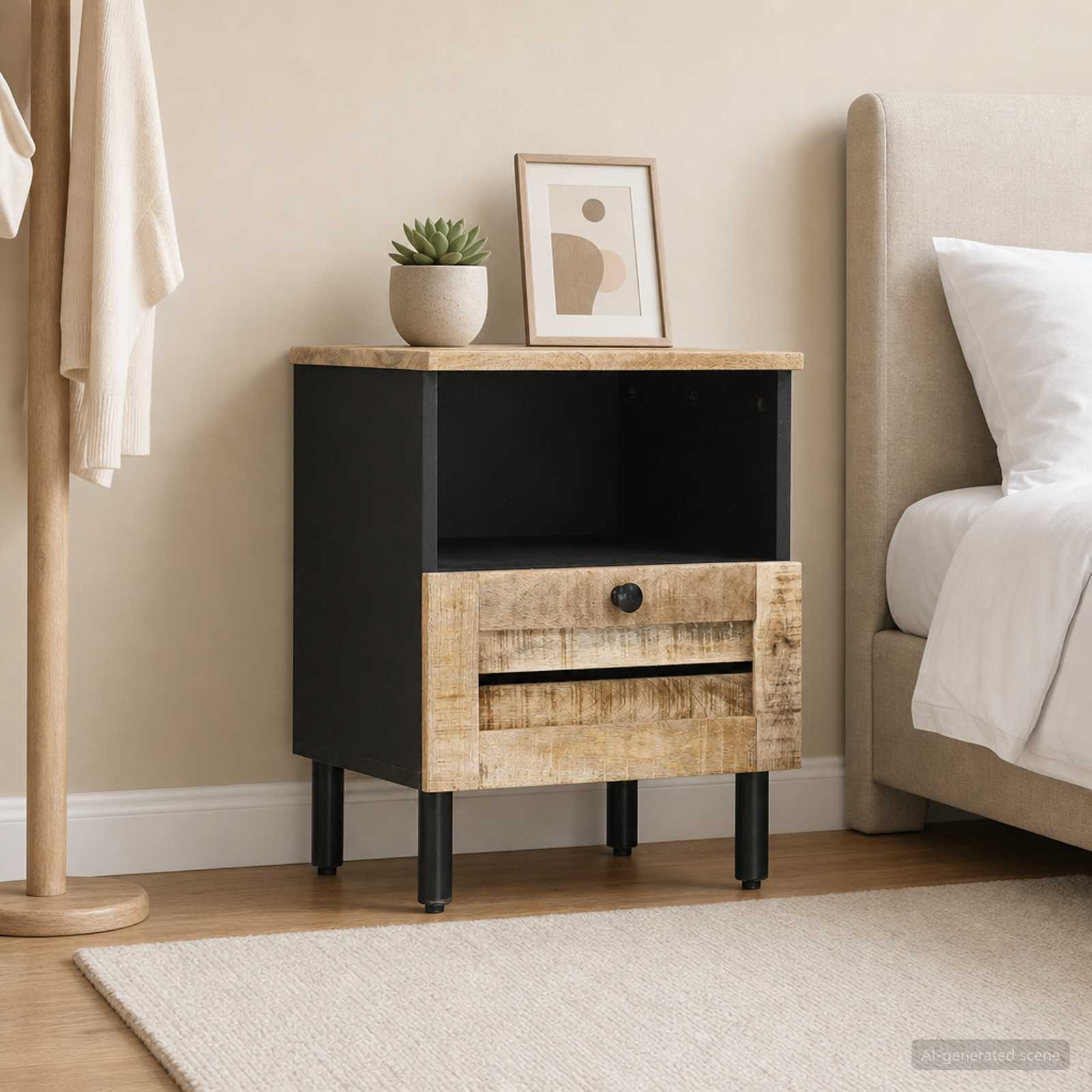 vidaXL Nachtkastje 2 st Naturel 40 x 33 x 46 cm Massief Mango Hout