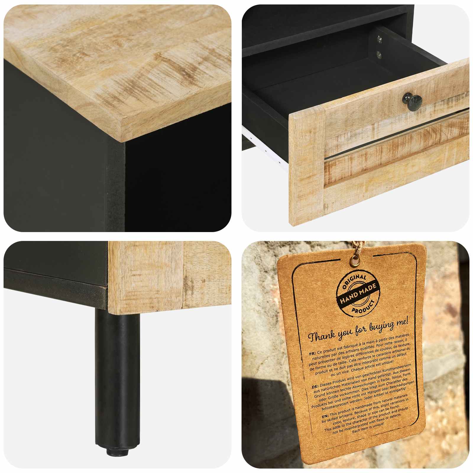 vidaXL Nachtkastje 2 st Naturel 40 x 33 x 46 cm Massief Mango Hout