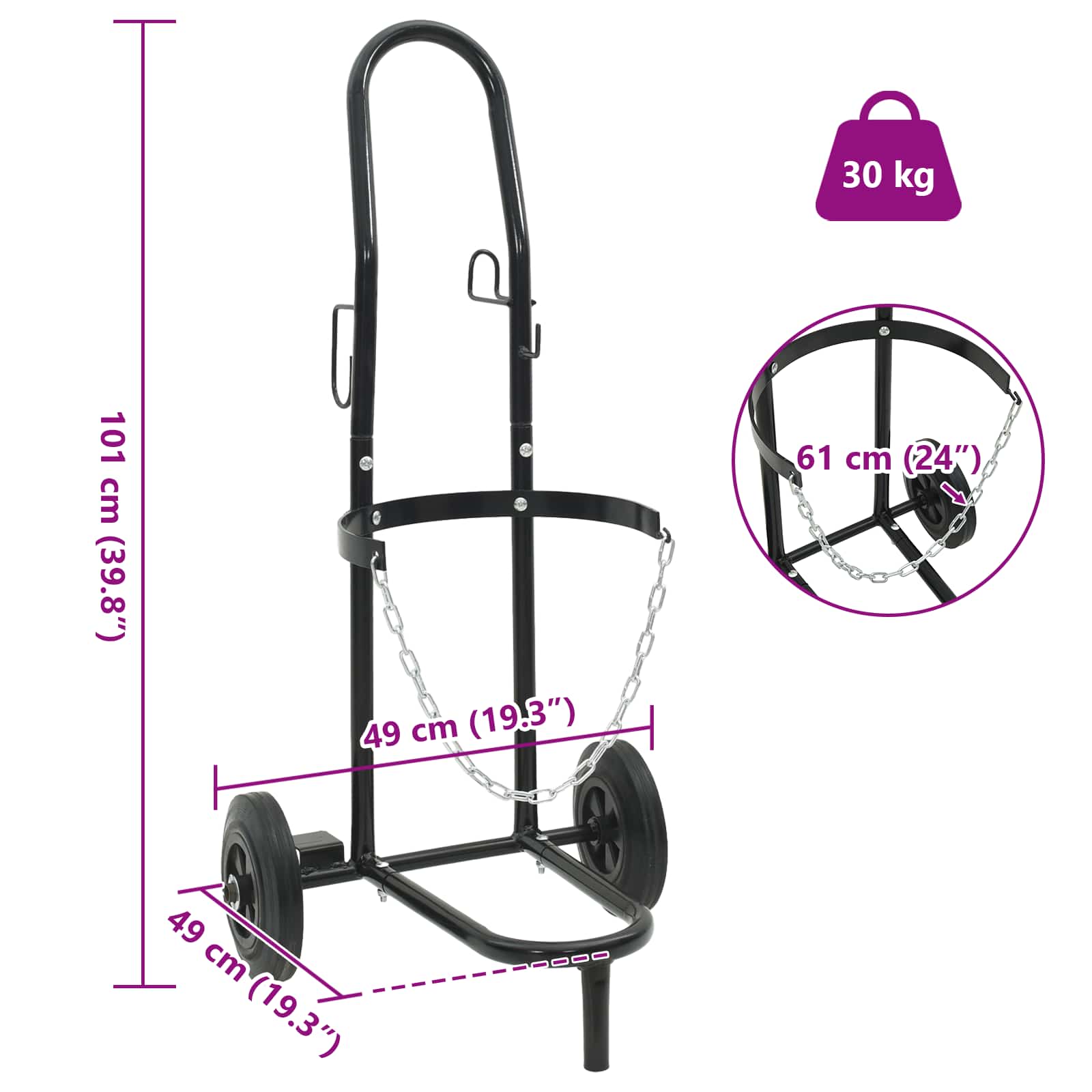 vidaXL Handtrolley Zwart en Rood 49 x 49 x 101 cm Staal