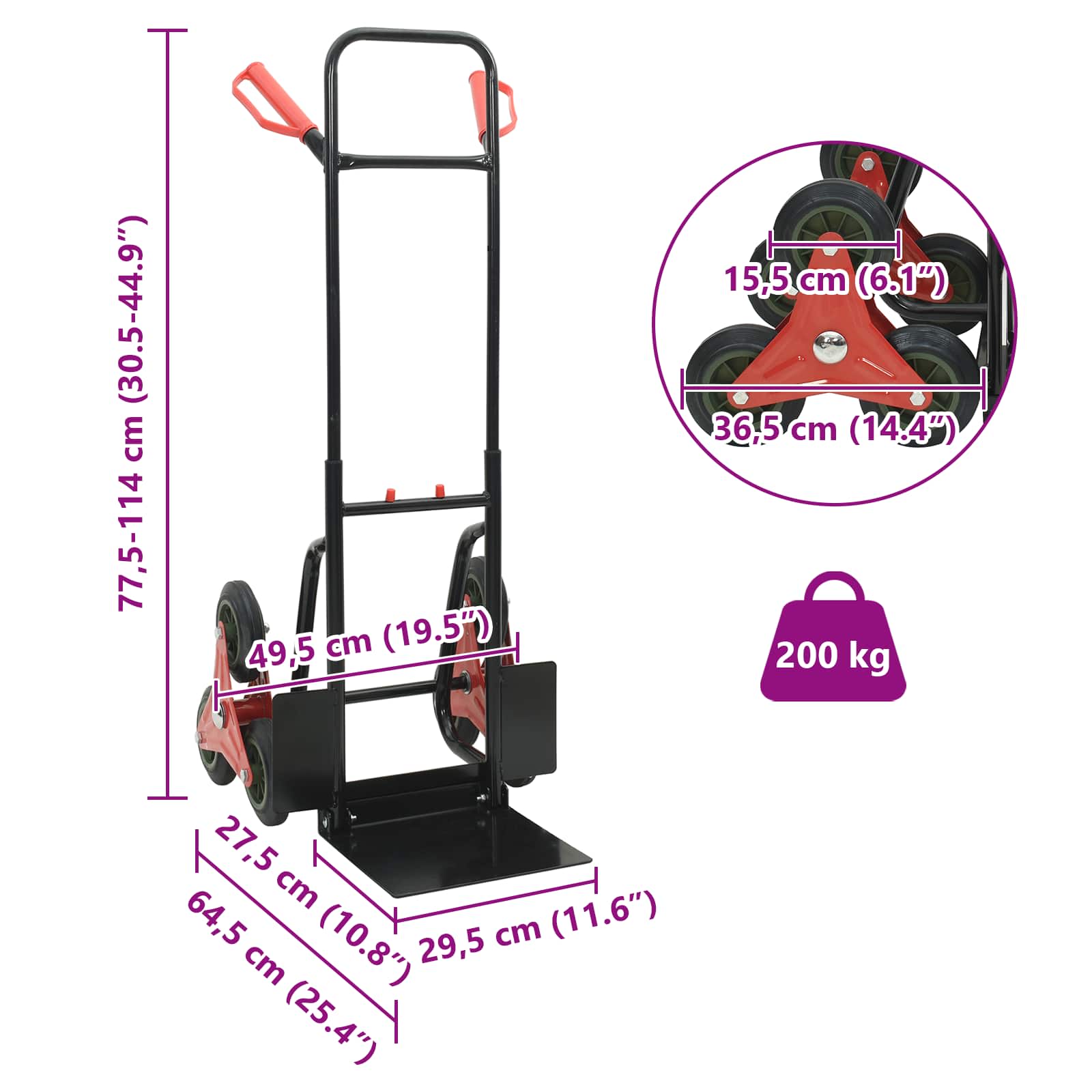 vidaXL Handtrolley Zwart en Rood 64,5 x 49,5 x 114 cm Staal