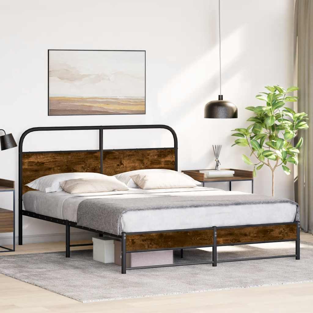 vidaXL Bedframe zonder matras bewerkt hout gerookt eiken 140x200 cm
