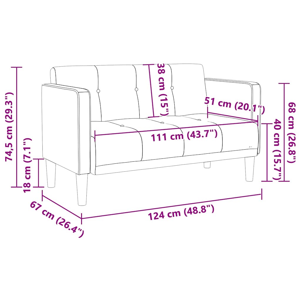 vidaXL Loveseat bank blauw 111 cm stof