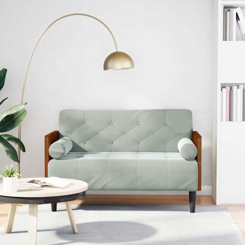 vidaXL Loveseat bank met bolsters kussens lichtgrijs 110 cm fluweel