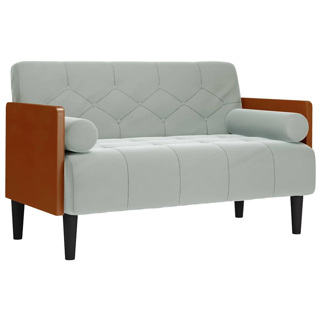 vidaXL Loveseat bank met bolsters kussens lichtgrijs 110 cm fluweel