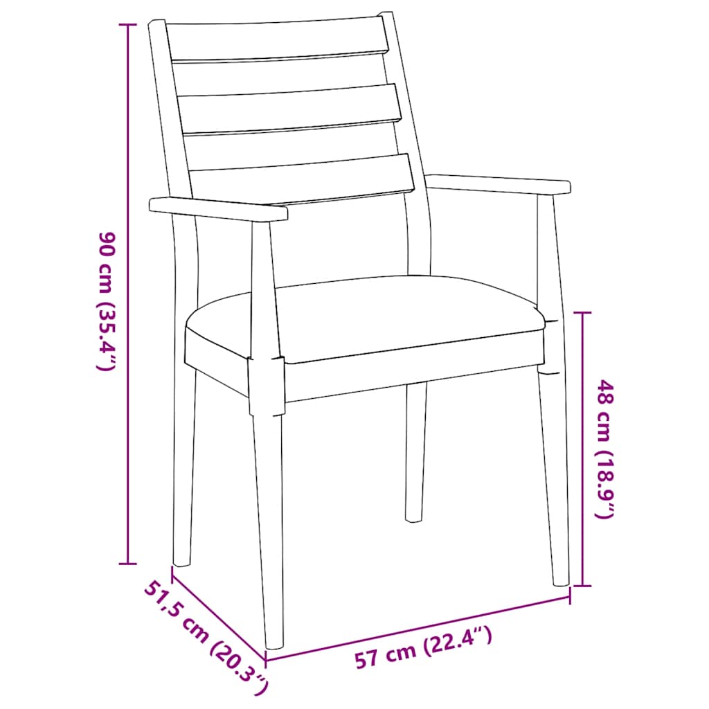 vidaXL Eetkamerstoelen met kussens 2 stuks bruin massief hout rubber