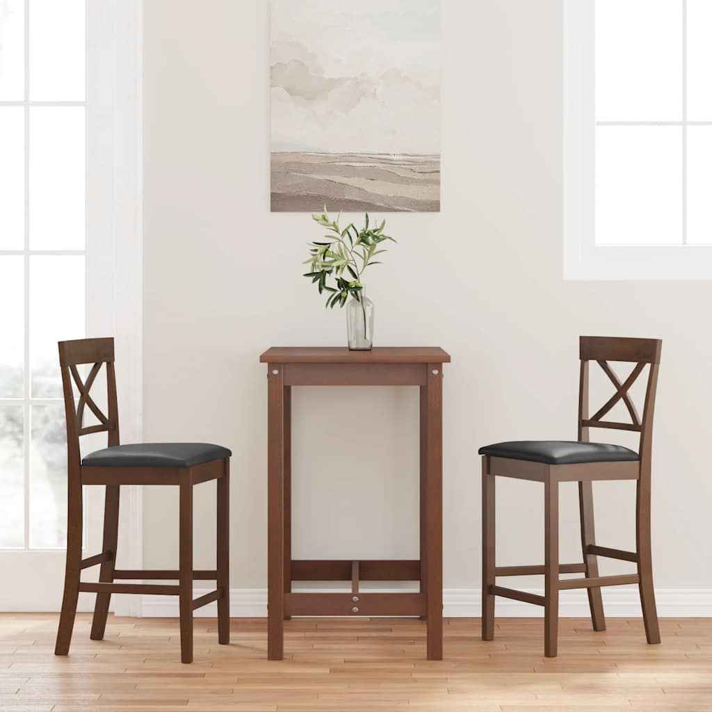 vidaXL Barkrukken met kussens 2 stuks Bruin massief hout rubber