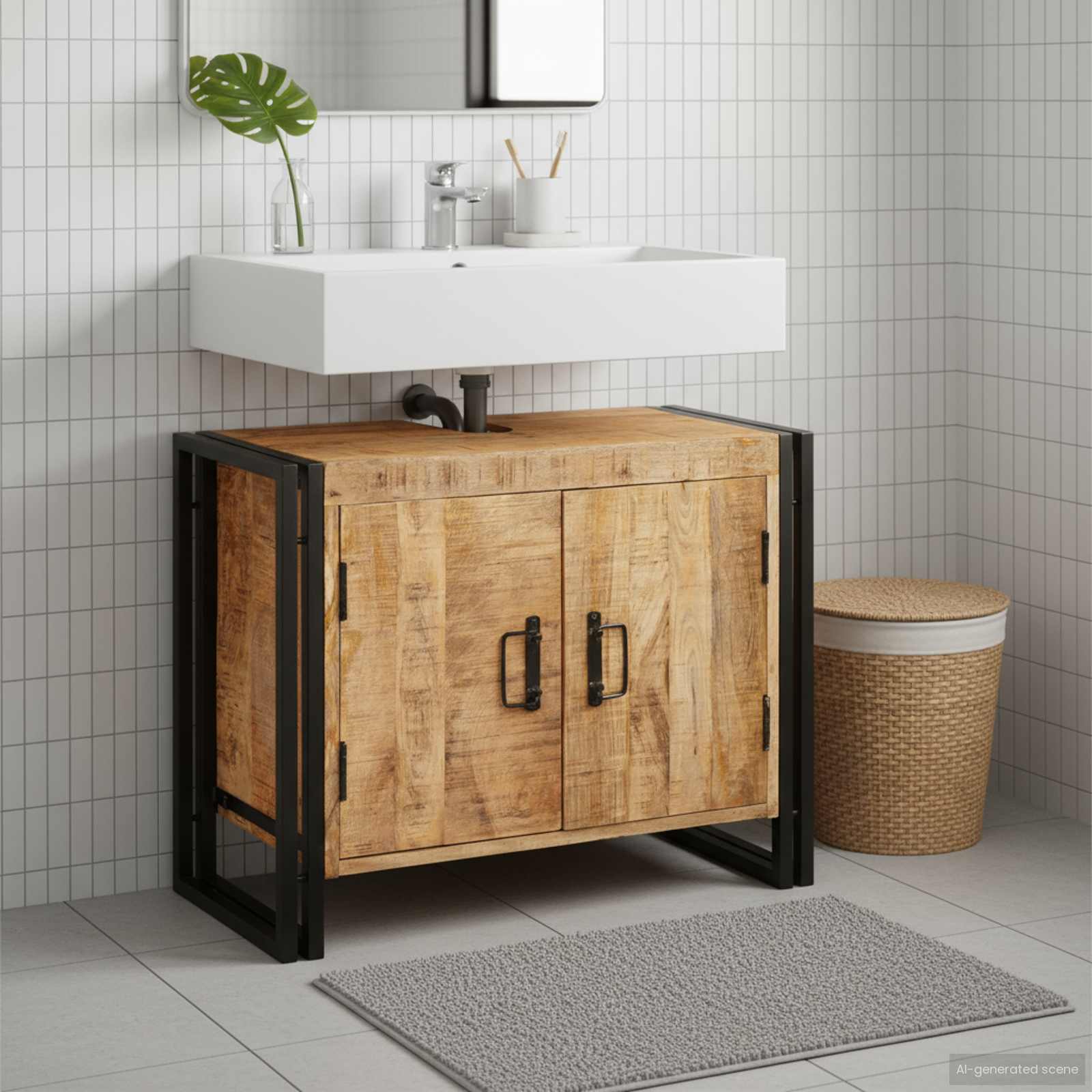 vidaXL Wastafelonderkast 71 x 33 x 58 cm Massief Mango Hout, Ijzer