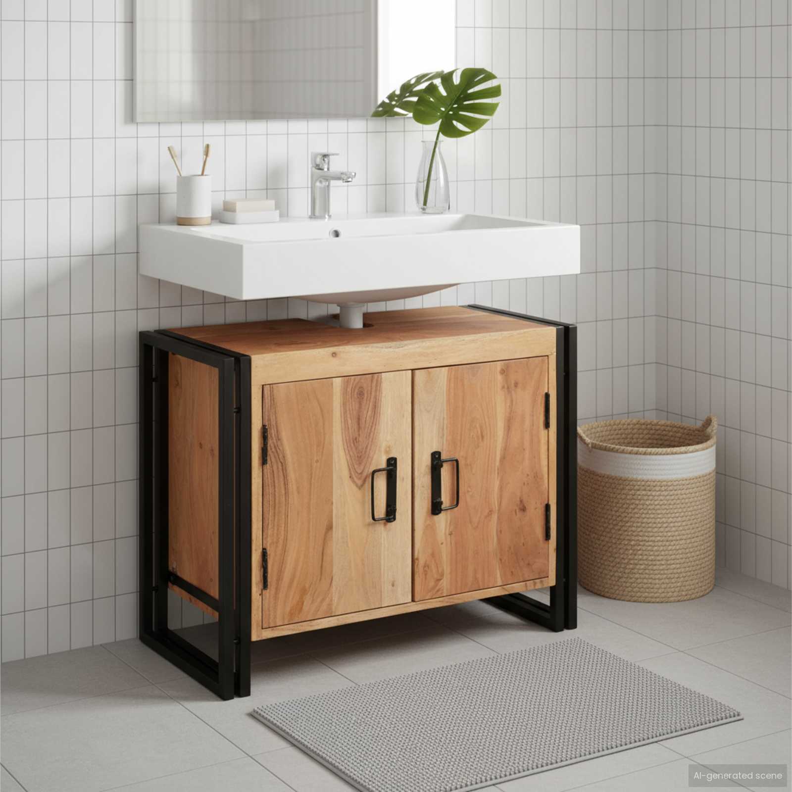 vidaXL Wastafelonderkast 71 x 33 x 58 cm Massief Mango Hout, Ijzer