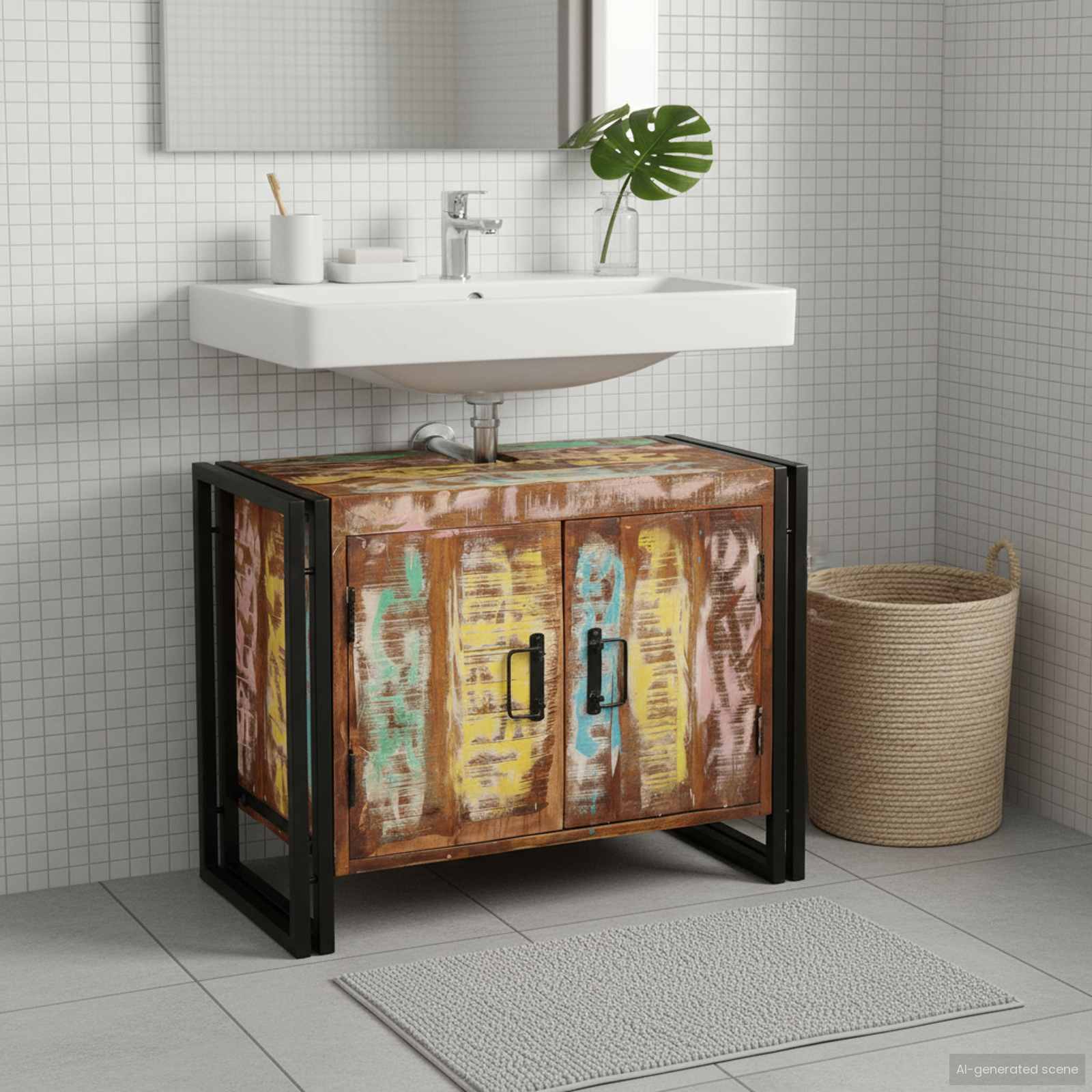 vidaXL Wastafelonderkast 71 x 33 x 58 cm Massief Mango Hout, Ijzer