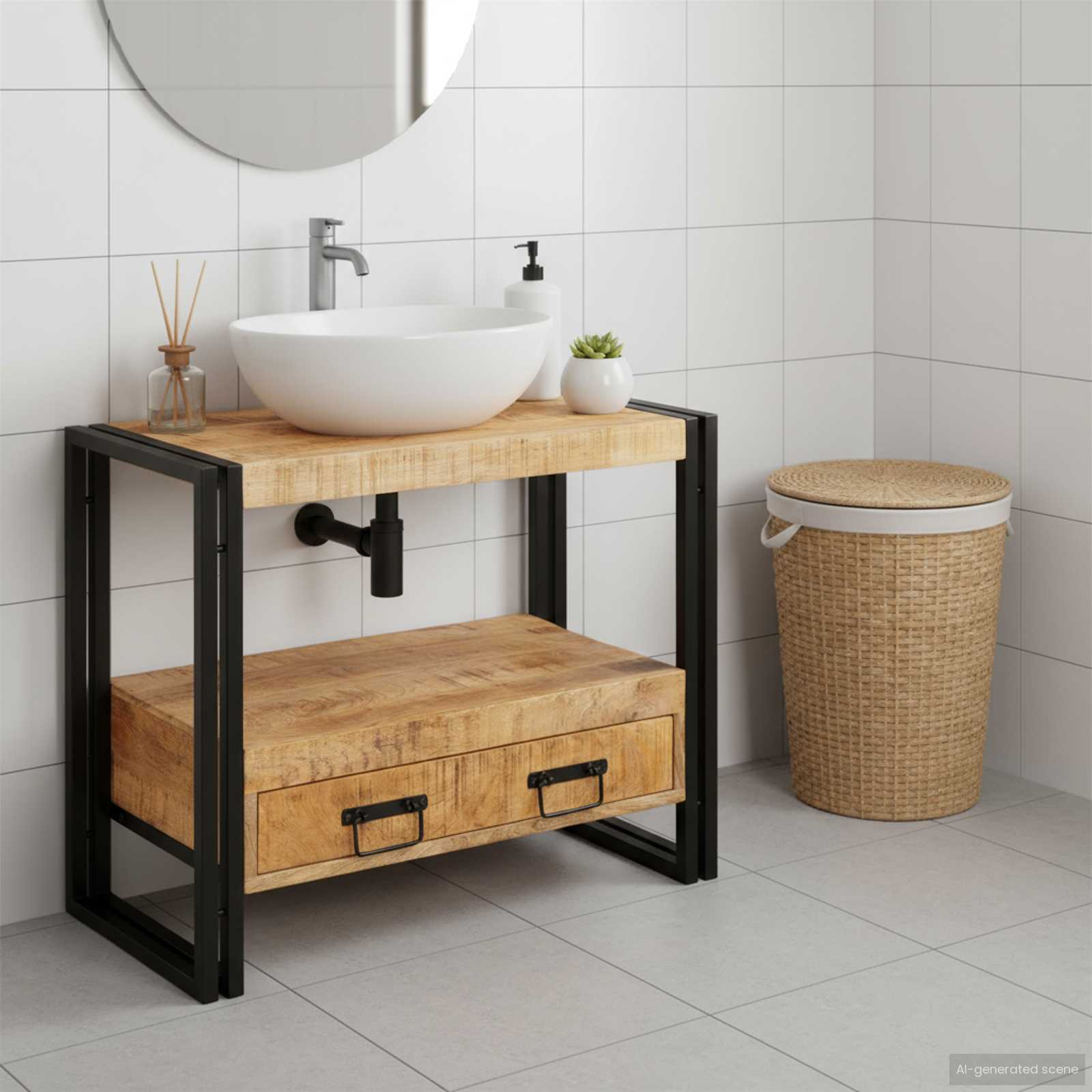 vidaXL Wastafelonderkast 71 x 33 x 58 cm Massief Mango Hout, Ijzer