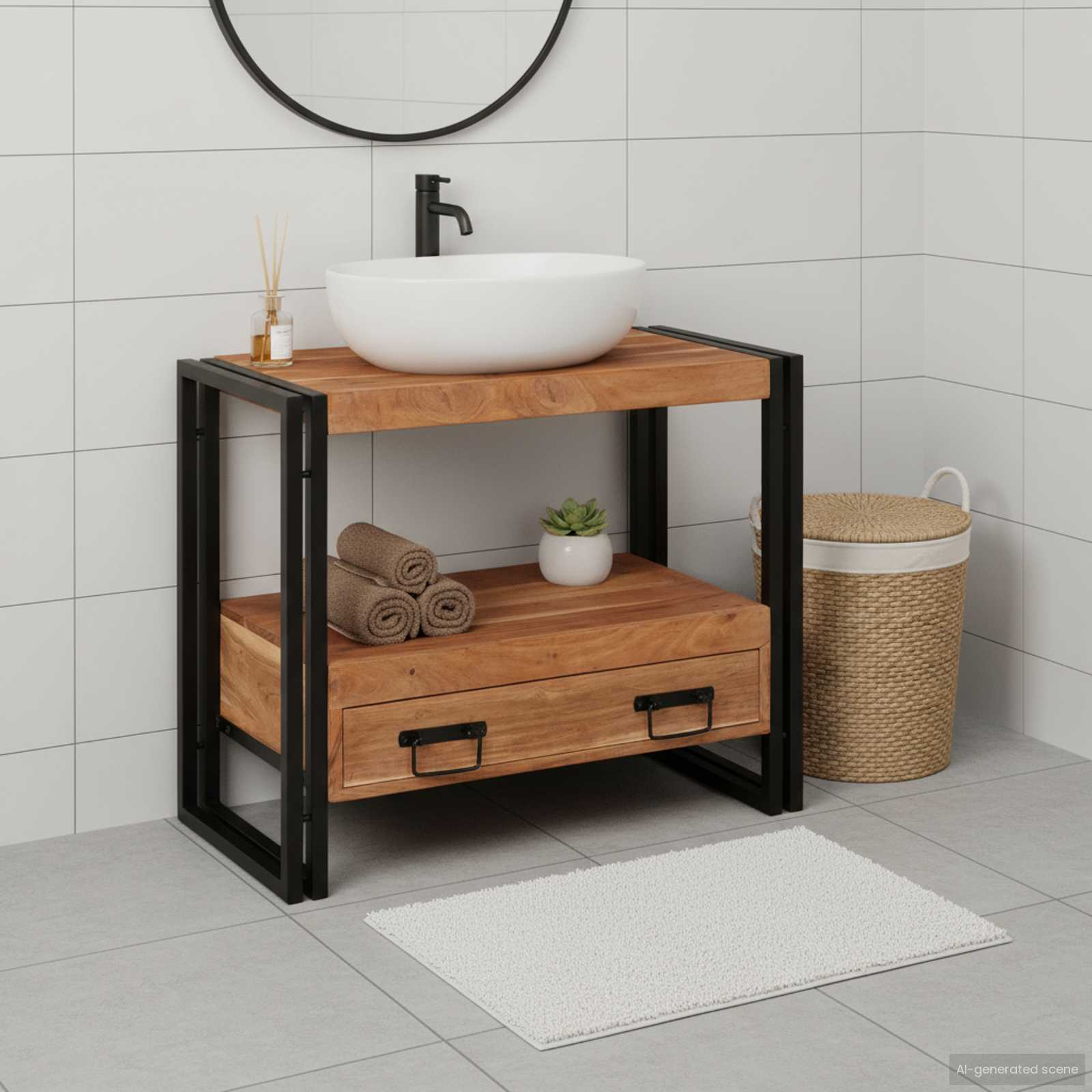 vidaXL Wastafelonderkast 71 x 33 x 58 cm Massief Mango Hout, Ijzer