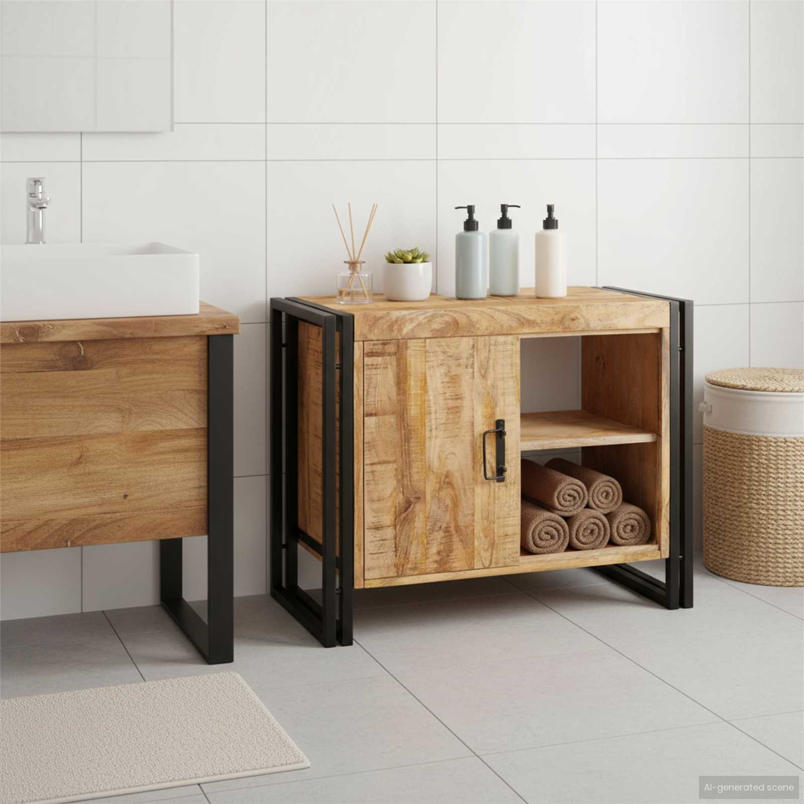 vidaXL Wastafelonderkast 71 x 33 x 58 cm Massief Mango Hout, Ijzer