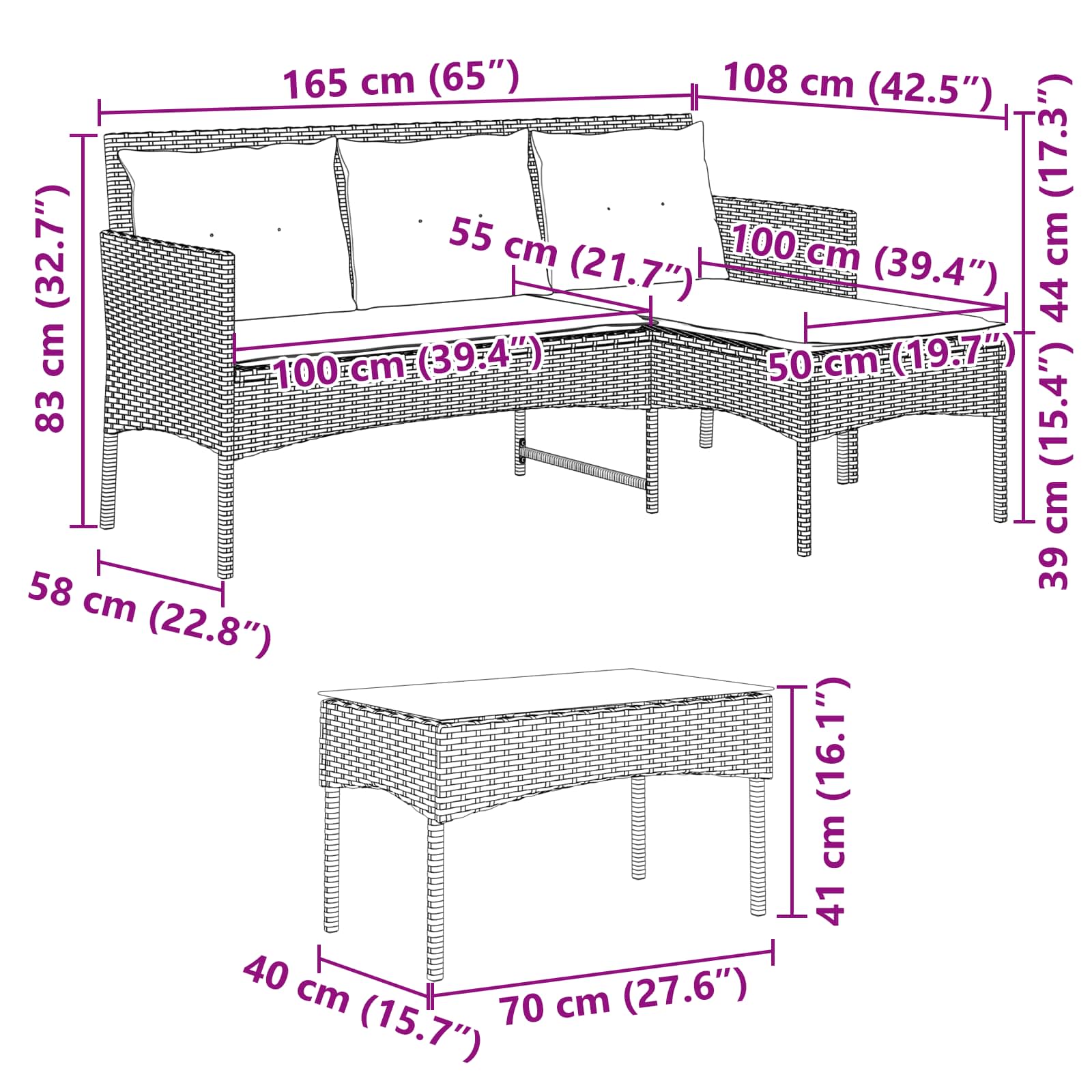 vidaXL Tuinbankenset met kussen 2 pcs poly rattan