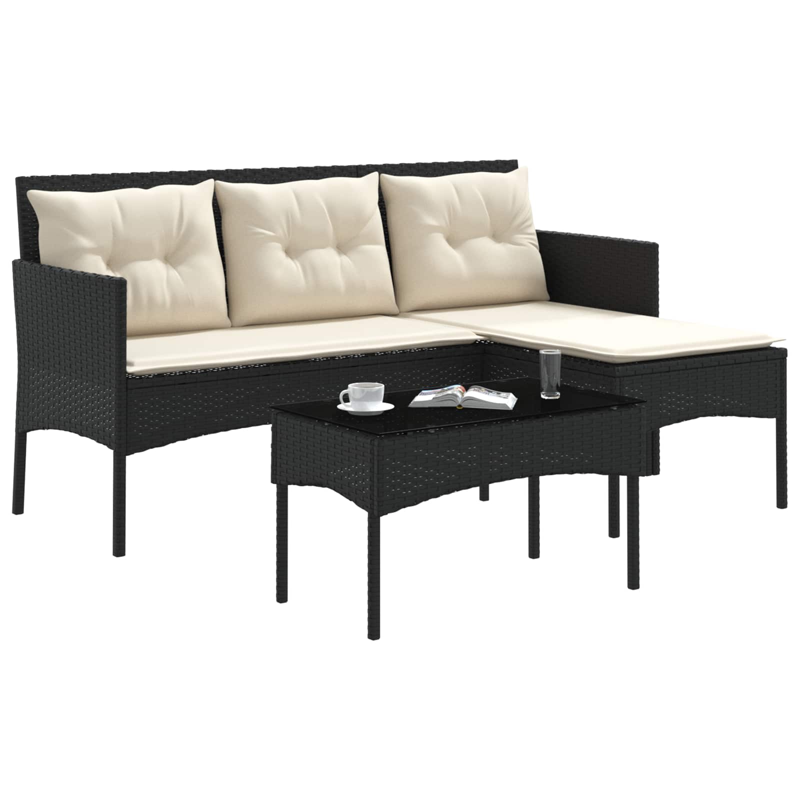 vidaXL Tuinbankenset met kussen 2 pcs poly rattan