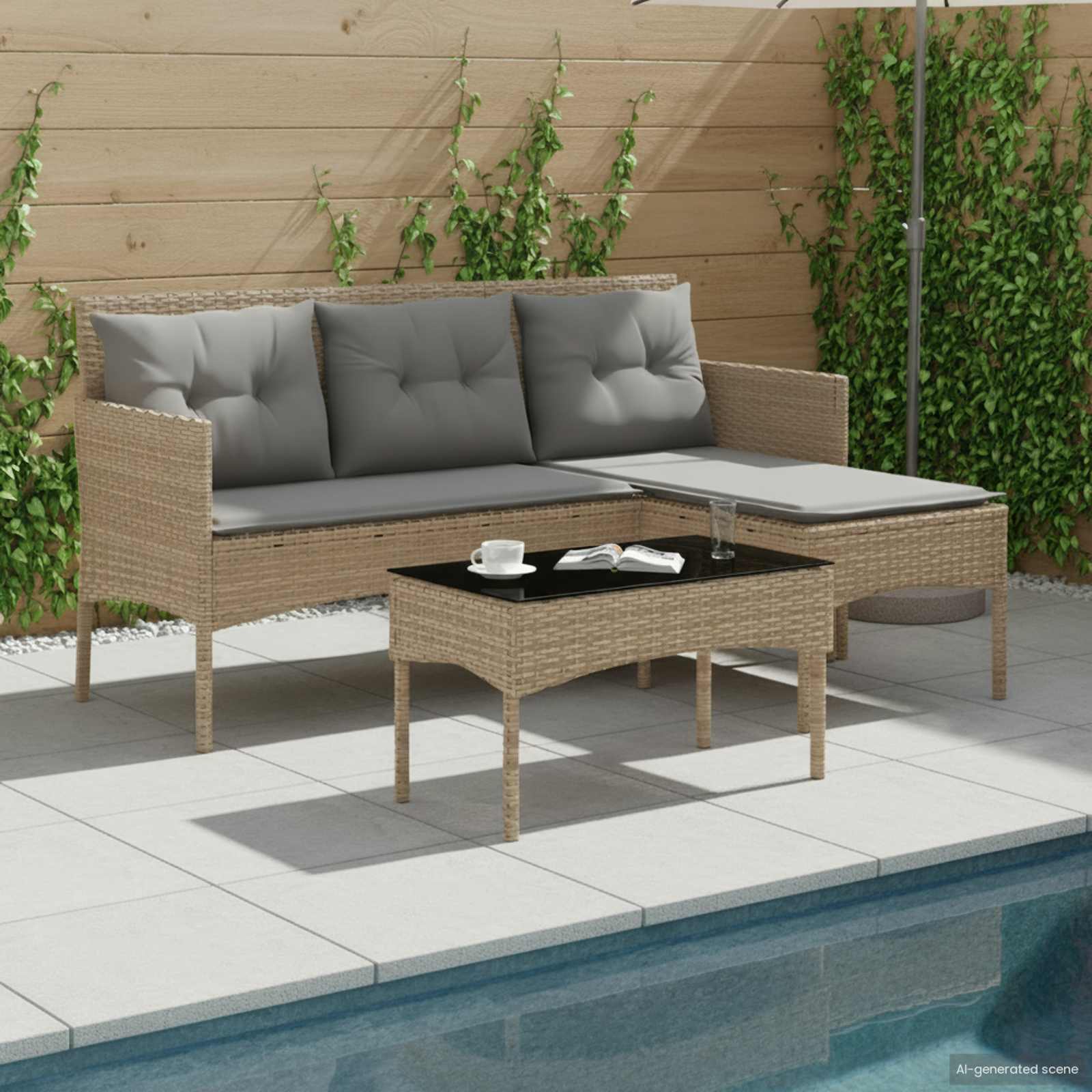 vidaXL Tuinbankenset met kussen 2 pcs poly rattan