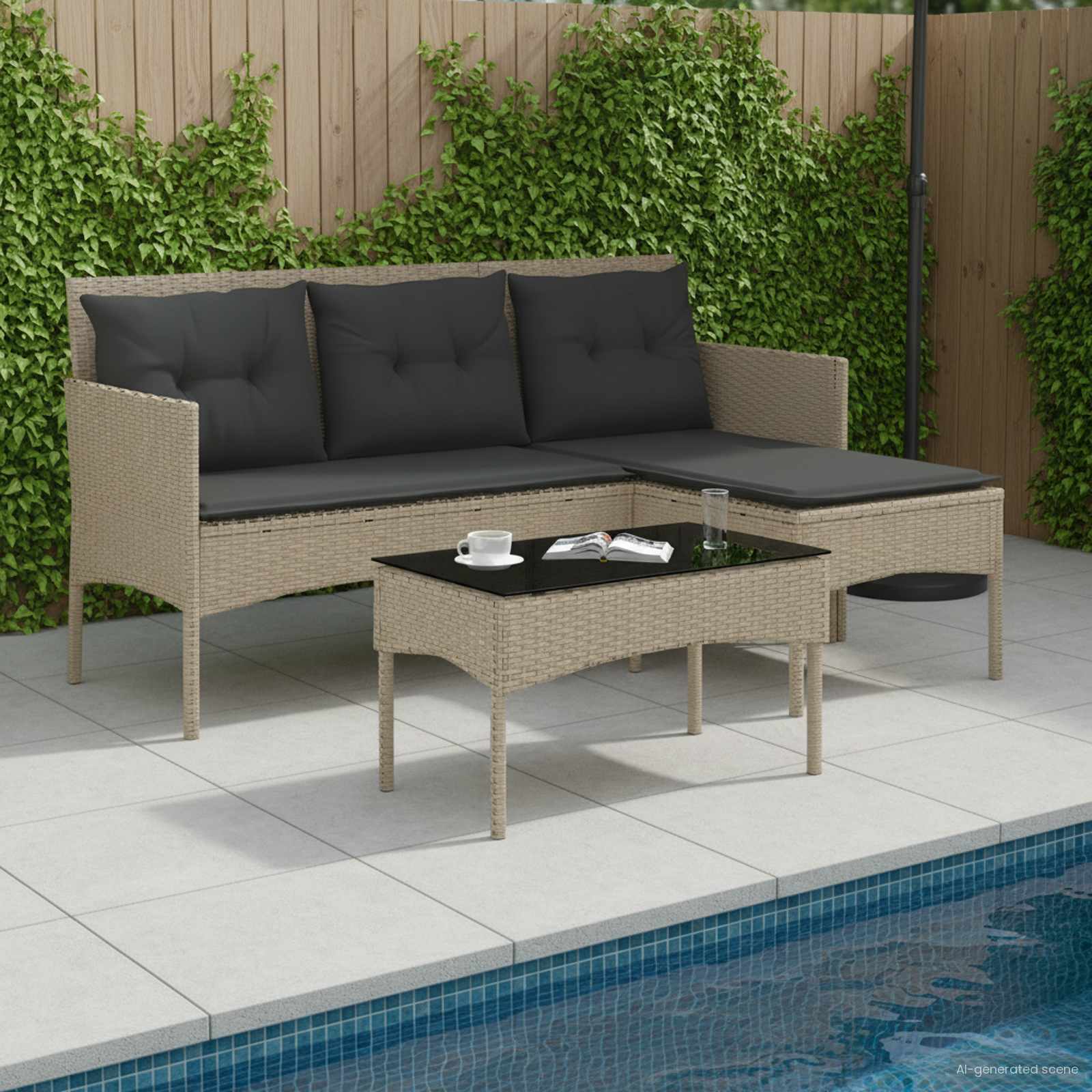 vidaXL Tuinbankenset met kussen 2 pcs poly rattan